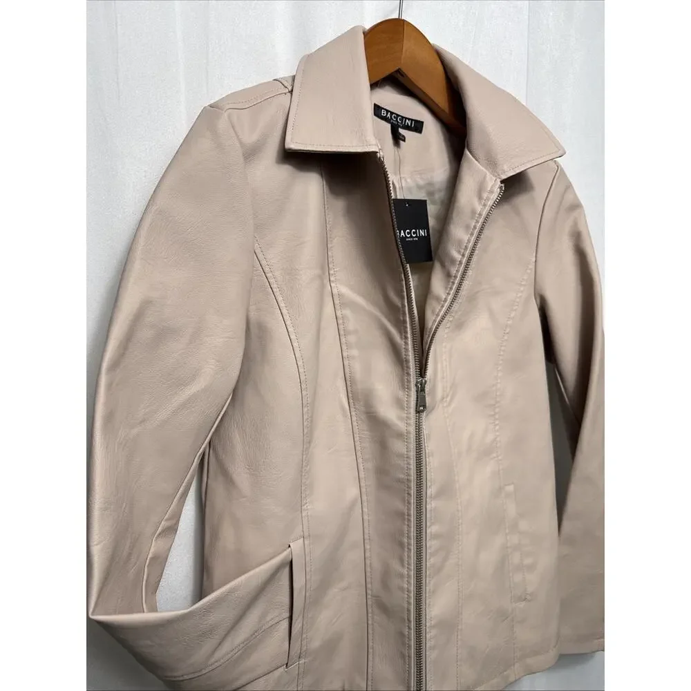 Baccini Faux Leather Jacket Women’s Small Feminine Fit Cream Off White Beige NWT - Picture 2 of 9